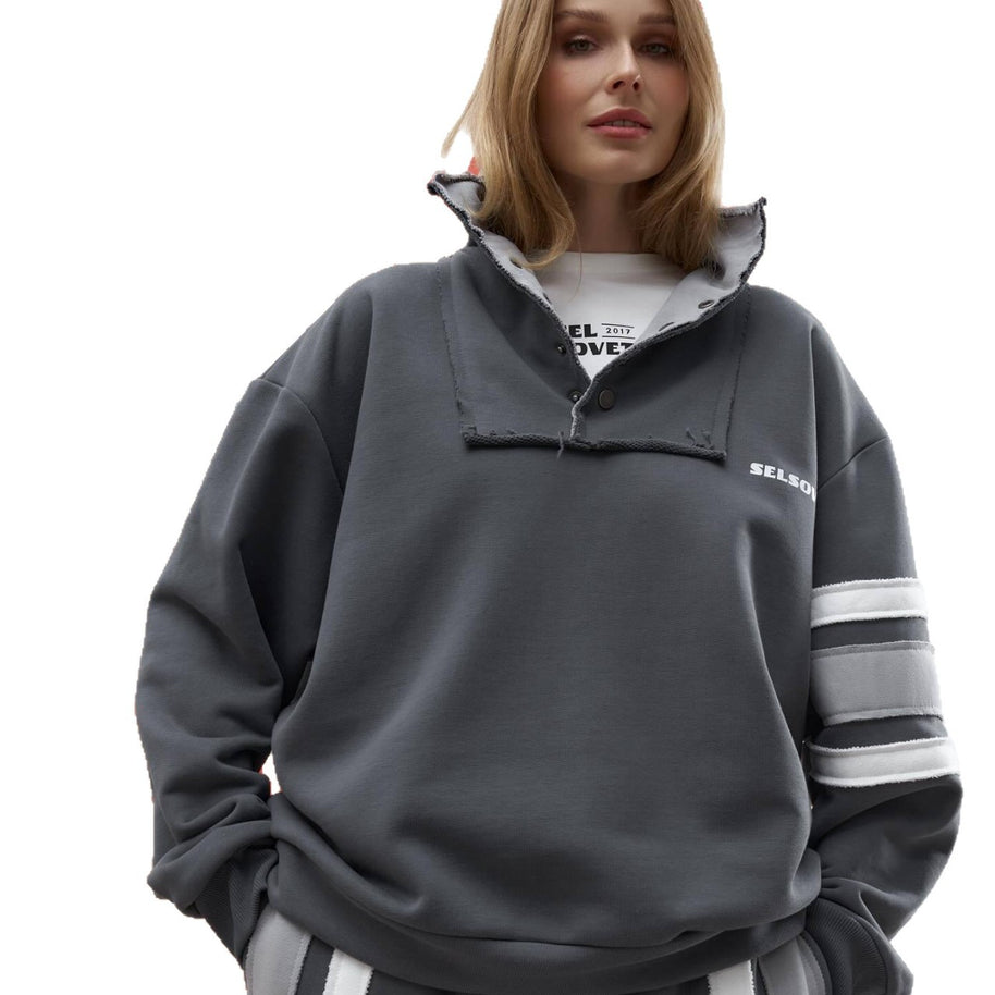 Damen Sportliches Sweater-Set mit seitlichen Streifen und hohem Kragen WW