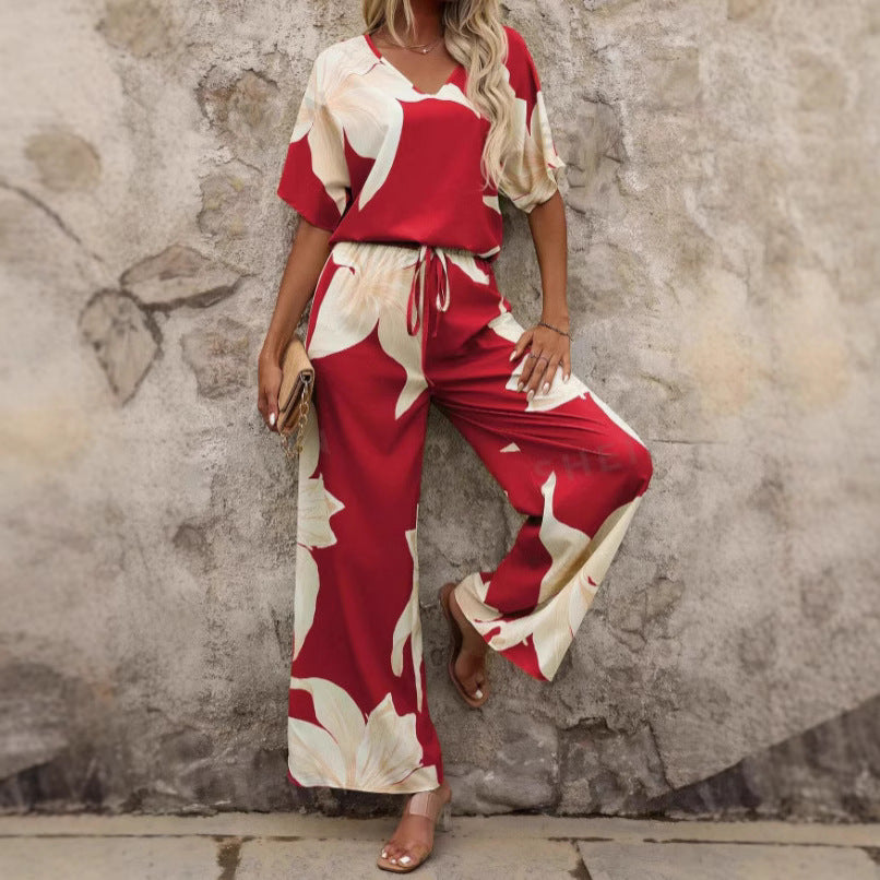 Damen entspanntes Jumpsuit mit floralem Design und elastischem Bund WW