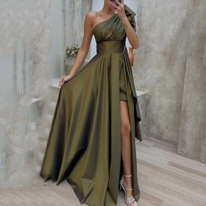 Damen asymmetrisches Maxikleid mit elegantem Schnitt und hohem Schlitz WW