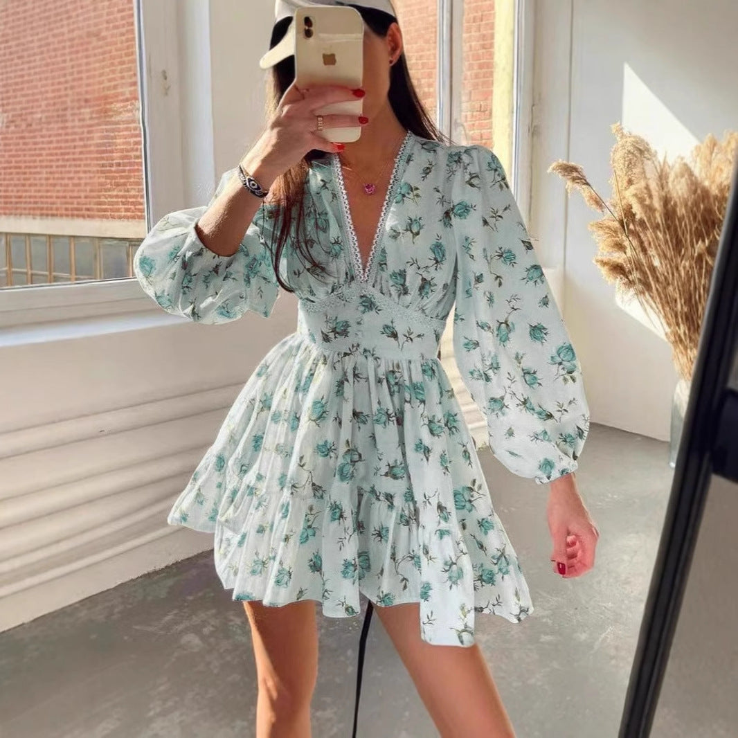 Damen romantisches Blumenkleid mit voluminösen Ärmeln WW