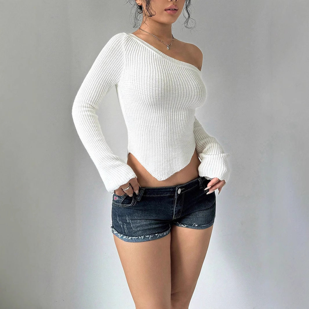 Damen asymmetrisches Langarmoberteil mit Rippstruktur WW