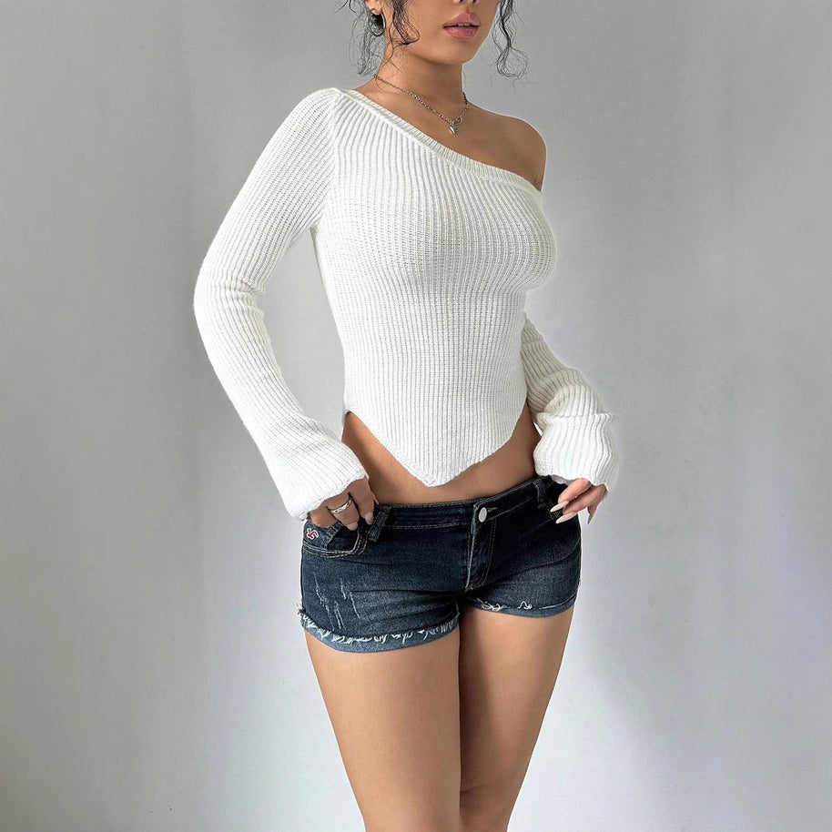 Damen asymmetrisches Langarmoberteil mit Rippstruktur WW