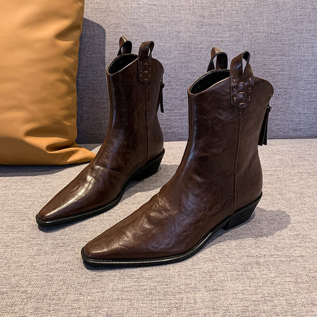 Damen elegante Chelsea-Stiefeletten mit spitzem Zehen-Design und robustem Blockabsatz WW