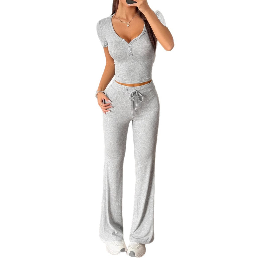 Damen Sportliches Zweiteiliges Freizeitset mit cropped Oberteil und weitem Hosenstil WW