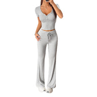 Damen Sportliches Zweiteiliges Freizeitset mit cropped Oberteil und weitem Hosenstil WW