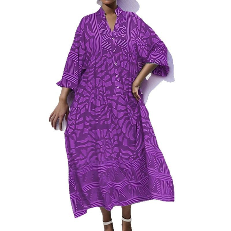 Damen Maxikleid mit modernem grafischem Design und elegantem V-Ausschnitt WW