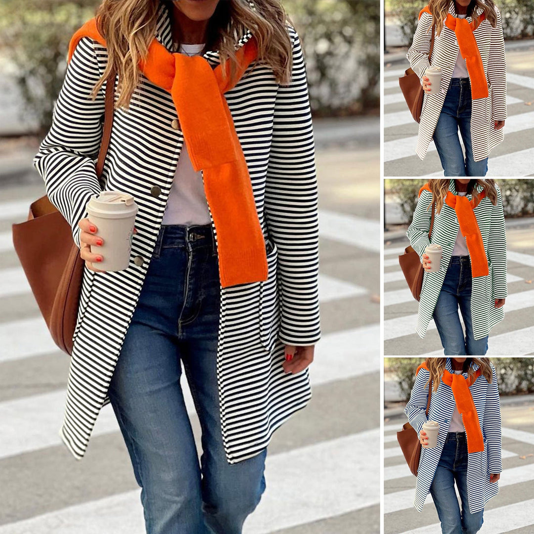 Damen gestreifter Trenchcoat mit modischem Schal und hoher Funktionalität W&W Mode