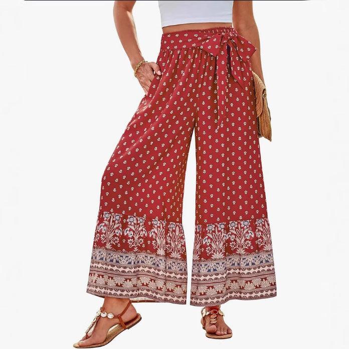 Damen weite und elegante Palazzo-Hose mit floralem Muster WW