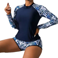 Damen Rashguard-Set mit langen Ärmeln und modischem Blätter-Druck WW