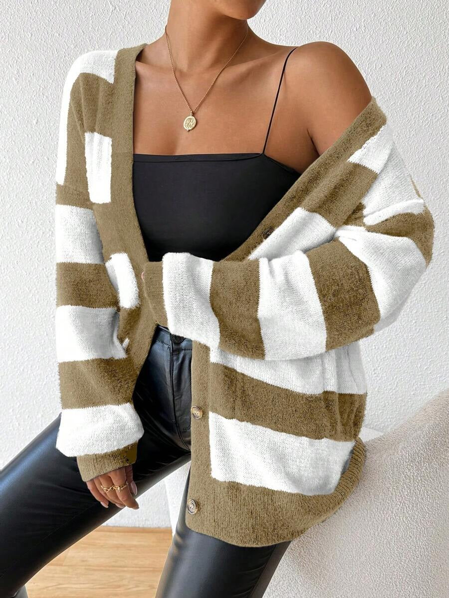 Damen Strickjacke mit trendigem Blockstreifenmuster und weichem Material WW
