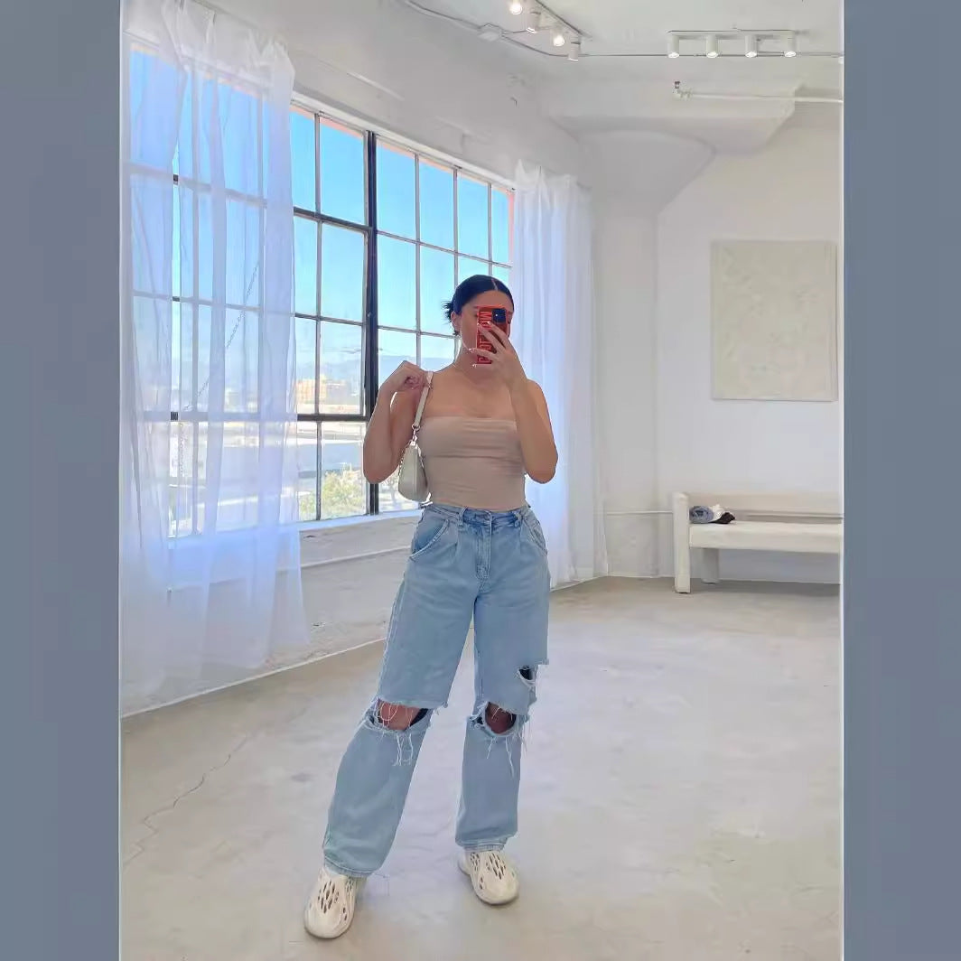 Damen Destroyed Jeans im modernen Weitchnitt mit lässiger Eleganz W&W Mode