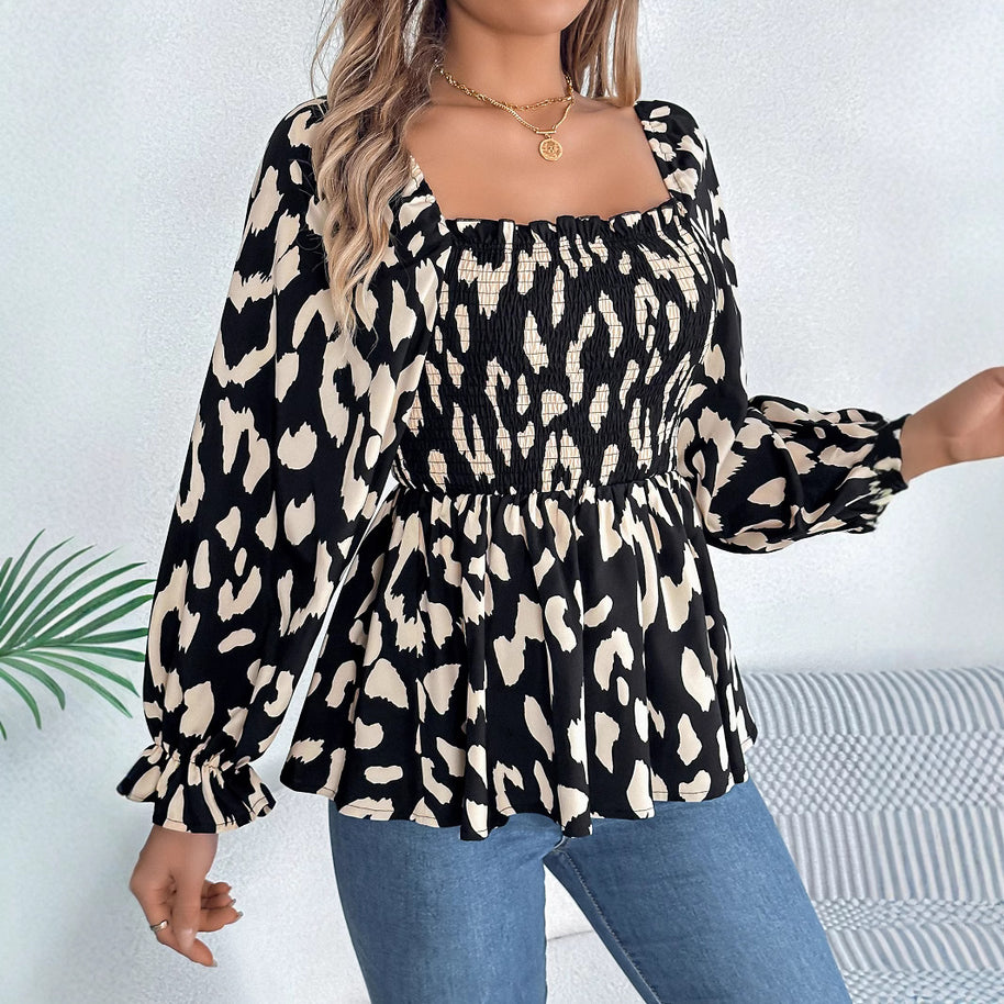 Damen Schnüpfbluse mit weitem Schnitt und modischem Animal-Print WW