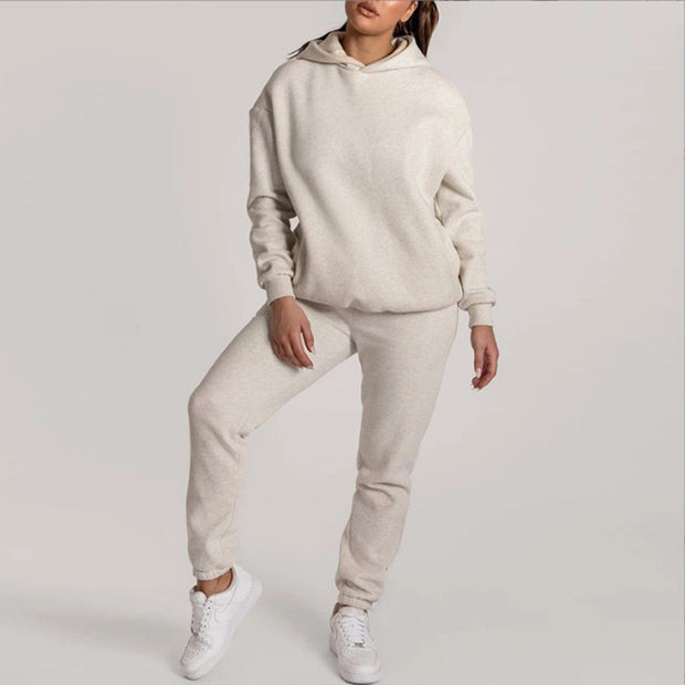 Damen Lässiger Hoodie-Trainingsanzug mit praktischen Taschen und elastischem Bund WW