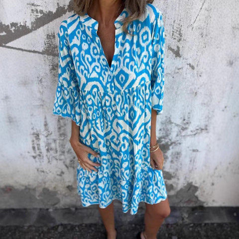 Damen lässiges Strandkleid mit hohen Seitenschlitzen und modischem Druckmuster W&W Mode