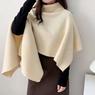 Damen Strickponcho mit hochgeschlossenem Kragen und eleganter Rippstruktur WW