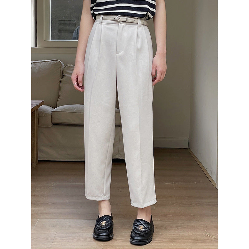 Damen elegante High-Waist Anzughose mit Falten und Gürtelschlaufen WW