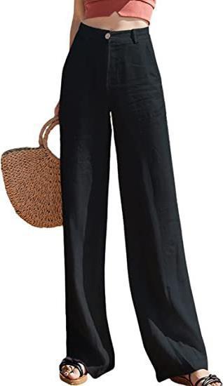 Damen Weite Hochtaillierte Hose mit vorne Knopfverschluss und seitlichen Taschen WW