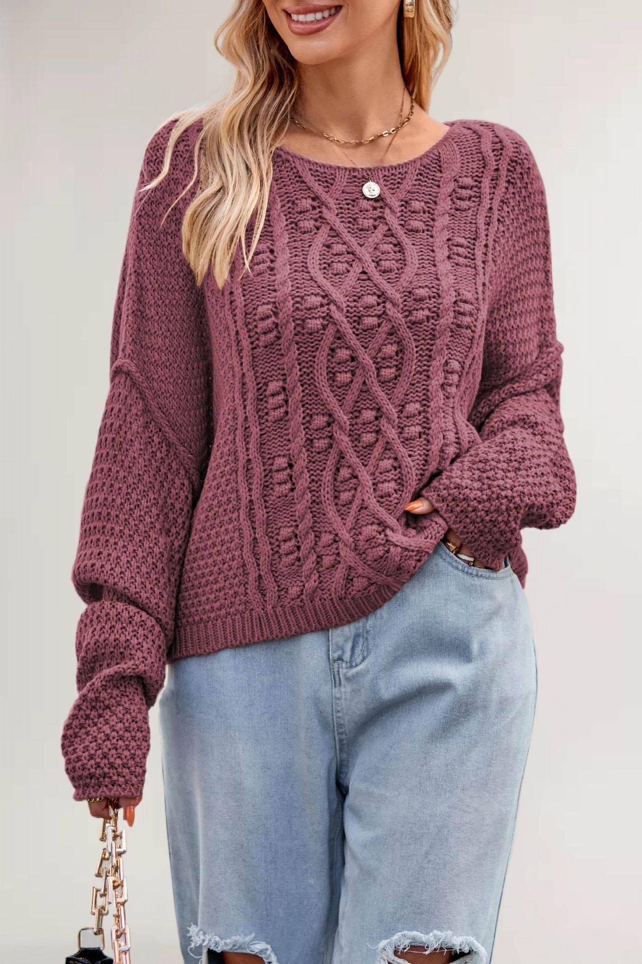 Damen Strickpullover mit strukturiertem Zopfmuster WW