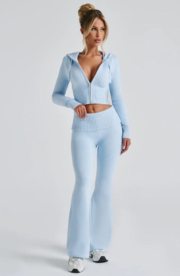 Damen Sportliches Crop-Set mit Kapuze und Zip WW