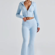 Damen Sportliches Crop-Set mit Kapuze und Zip WW