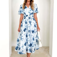 Damen Midikleid mit tailliertem Schnitt, voluminösen Ärmeln und elegantem Wellenmuster WW