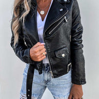 WW-PU-Ledermantel Kurzer Reißverschluss-Jacke