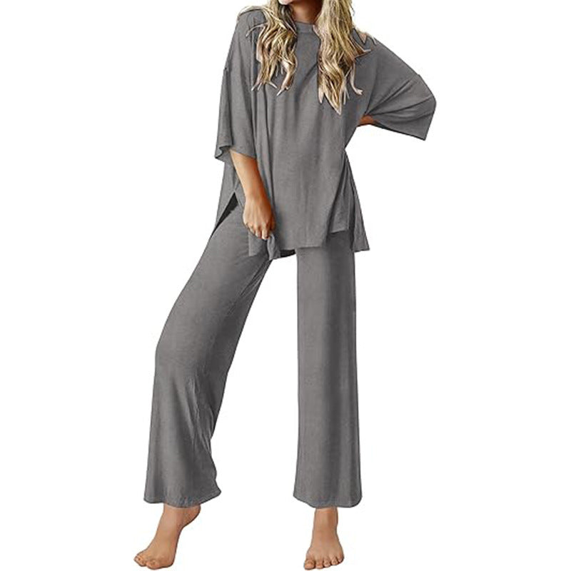 Damen Bequemer Schlafanzug mit Weitem Schnitt und Kurzarm WW