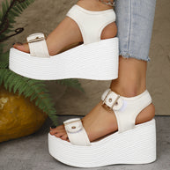 Damen Wedge-Sandalen mit atmungsaktivem Obermaterial und robustem Bast-Design WW