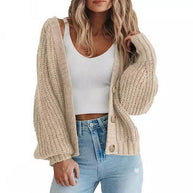 Damen Grobstrick-Cardigan mit Knopfdetails und weitem Schnitt WW