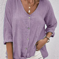Damen lässige Bluse mit Knopfleiste und V-Ausschnitt WW