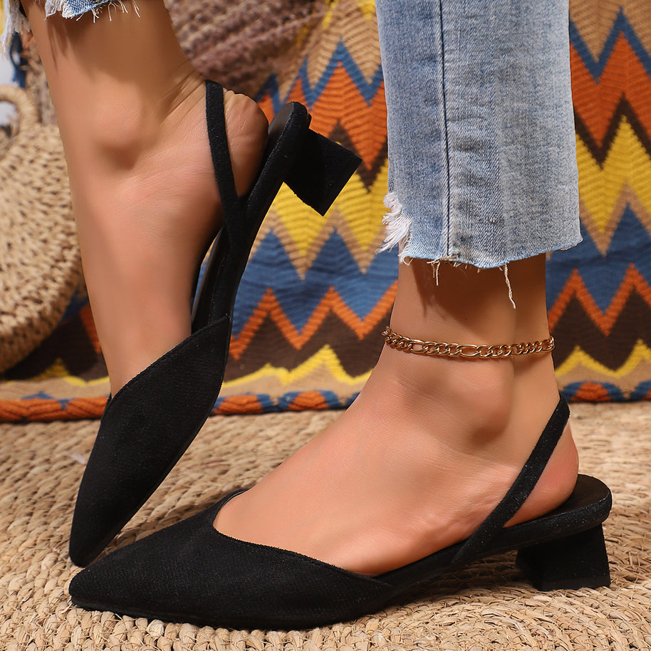 Damen Slingback Spitzen Einlage Ballerinas mit Blockabsatz WW