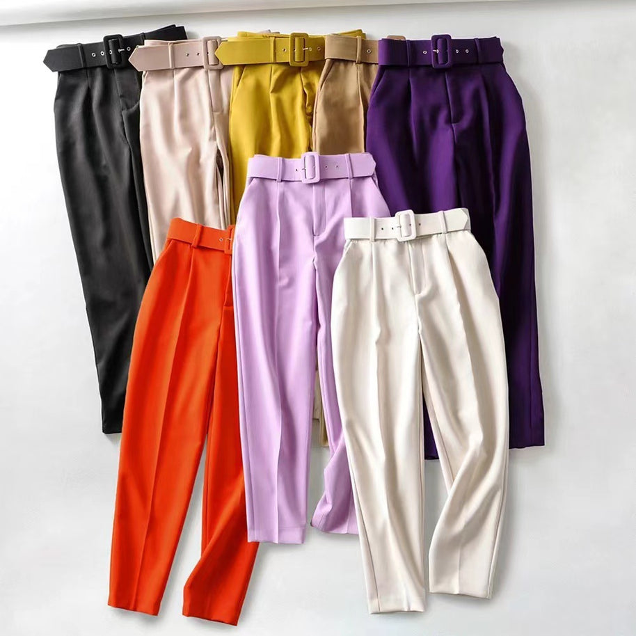 Damen weite Hochbundhose mit schickem Gürtel WW