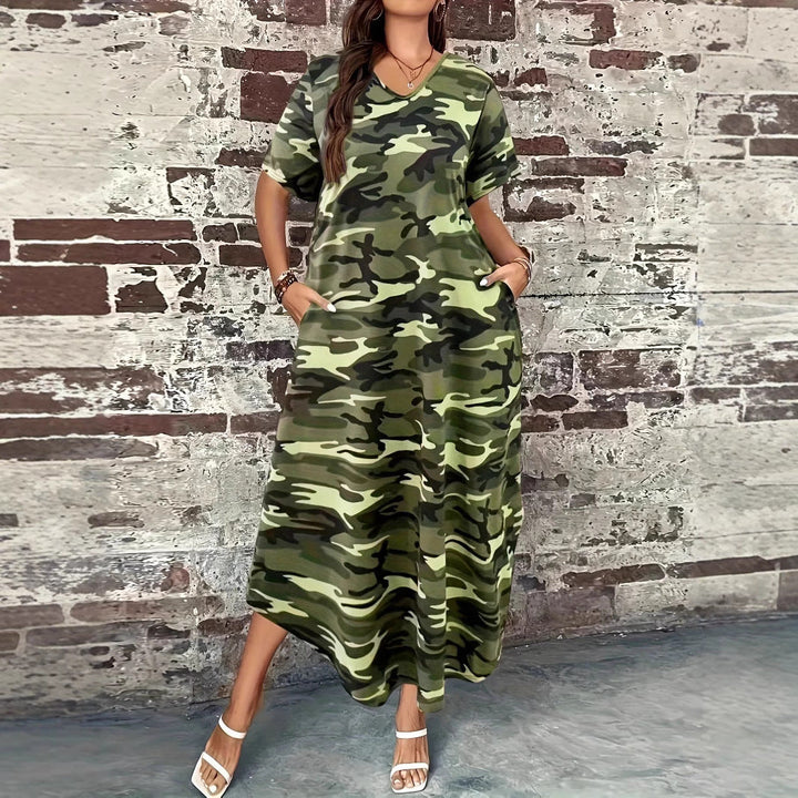 Damen Maxikleid mit lässigem Camouflage-Design und praktischen Taschen W&W Mode
