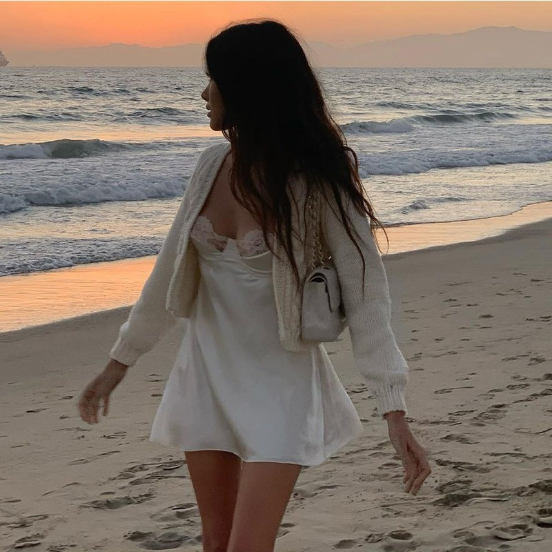 Damen Satin Nachthemd mit Spitzenverzierungen WW