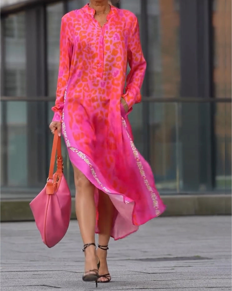 Damen Maxikleid mit lässiger Knopfleiste und animalischen Mustern WW