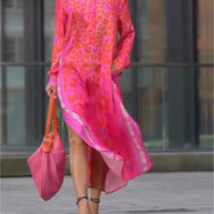 Damen Maxikleid mit lässiger Knopfleiste und animalischen Mustern WW