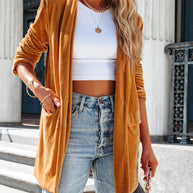 Damen lässiger Longcardigan mit seitlichen Taschen und offenem Schnitt WW
