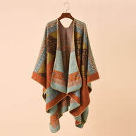 Damen Modischer Poncho mit kunstvollem Muster und fransigen Kanten WW