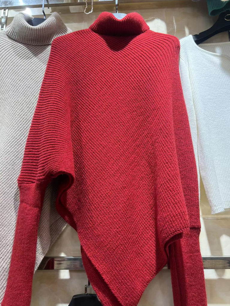 Damen Hoch-Hals Übergroß Strick Poncho WW