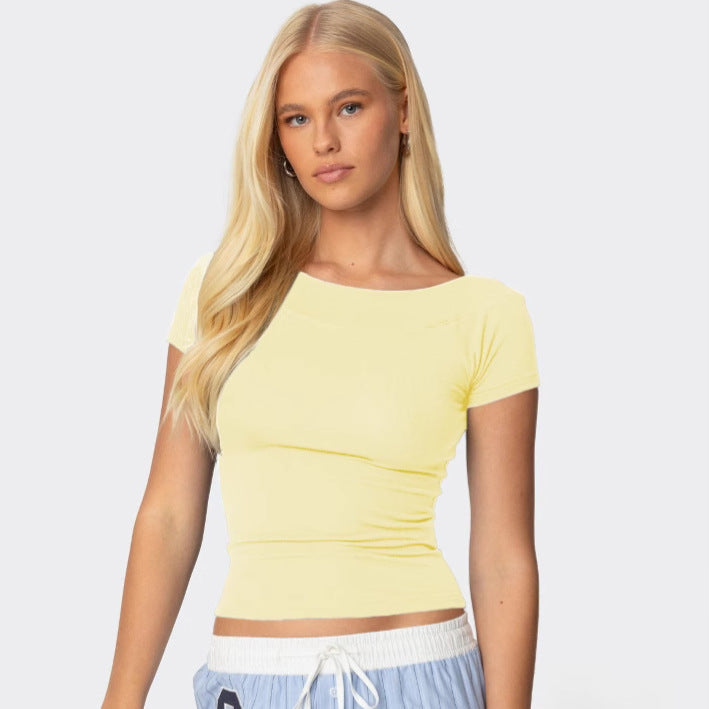 Damen figurbetontes Kurzarmshirt mit modischem Rundhalsausschnitt WW