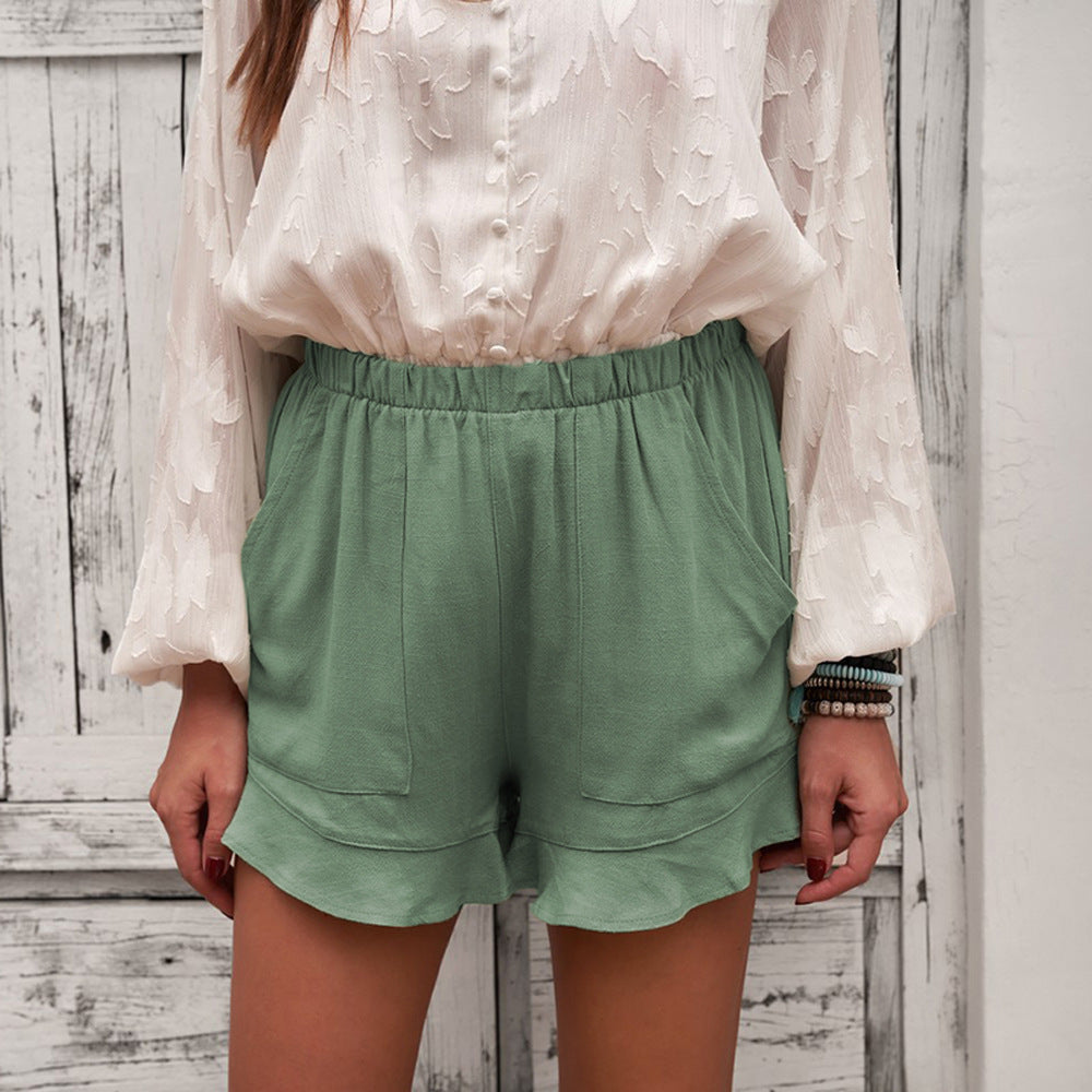 Damen lässige Shorts mit elastischem Bund und fröhlichem Saum WW