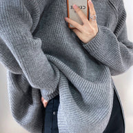 WW Rollkragenpullover mit Seitenschlitz einfarbig gestrickt