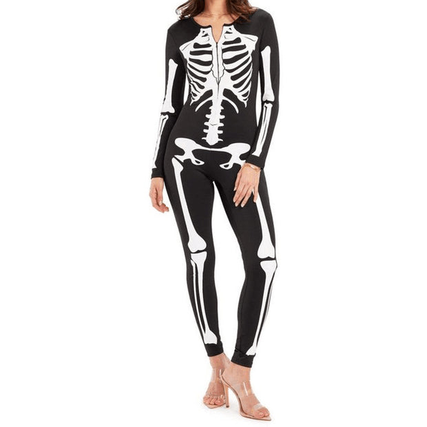 Damen Ganzkörperkostüm im Skelettdesign WW