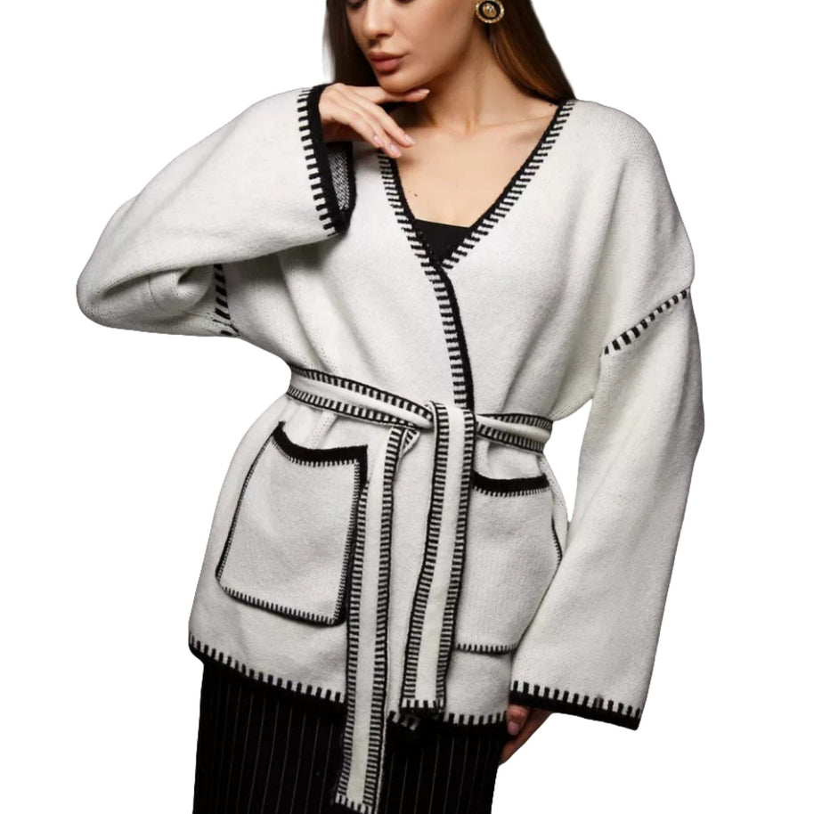 Damen Strickjacke mit großem Revers und praktischen Taschen WW