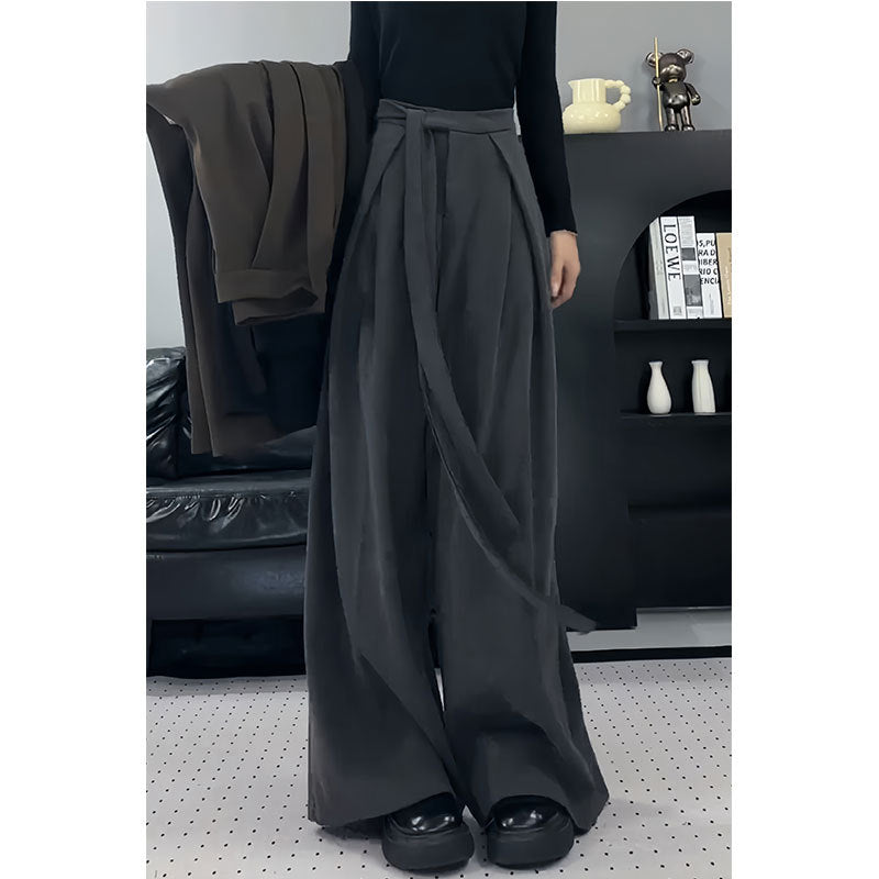 Damen Hochbundweite Weite-Bein Hosen mit Wickelbund Detail WW