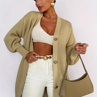 Damen Strickjacke mit Puffärmeln und Knopfdétails WW