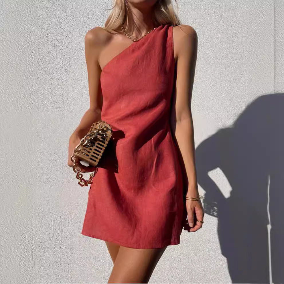 WW | Einfarbiges Slim Fit One-Shoulder Pendelkleid