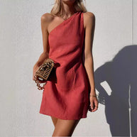 WW | Einfarbiges Slim Fit One-Shoulder Pendelkleid