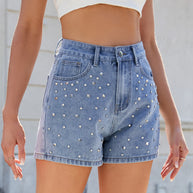 Damen Shorts mit glitzernden Pailletten-Details und hohem Bund WW