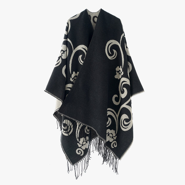 Damen Eleganter Poncho mit kunstvollem floralem Design WW